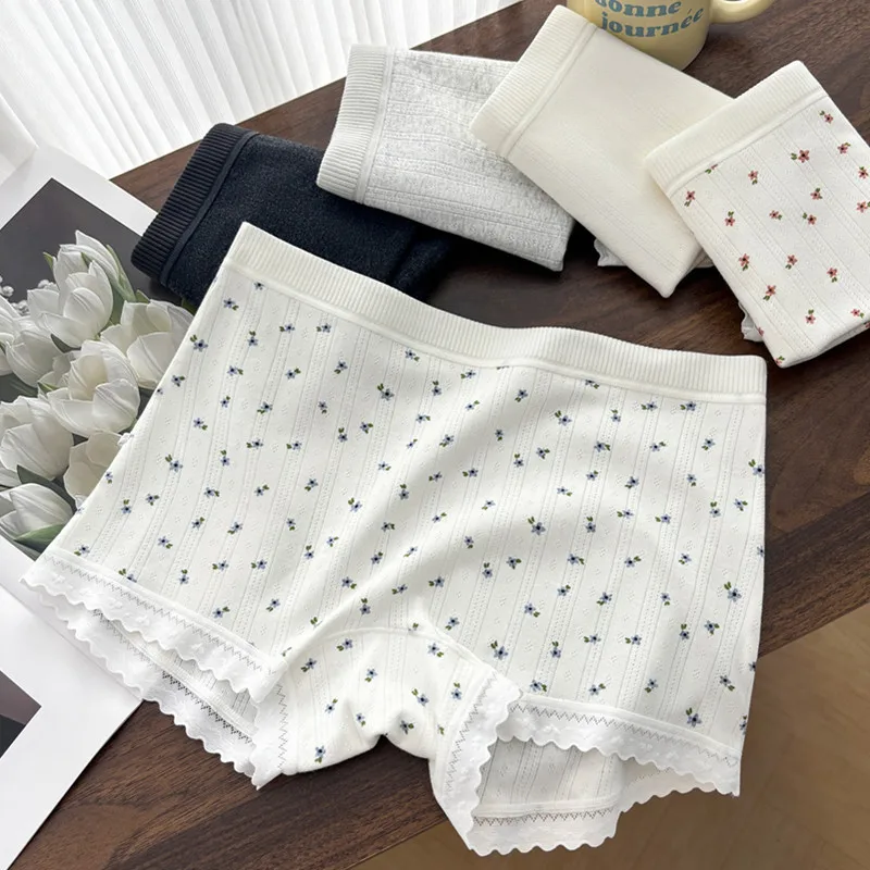 3PCS Sexy Thin Underwear Women's Panties Soft Boxer Pants Comfortable Mid Waist Breathable Lace No Trace Intimates image 4
