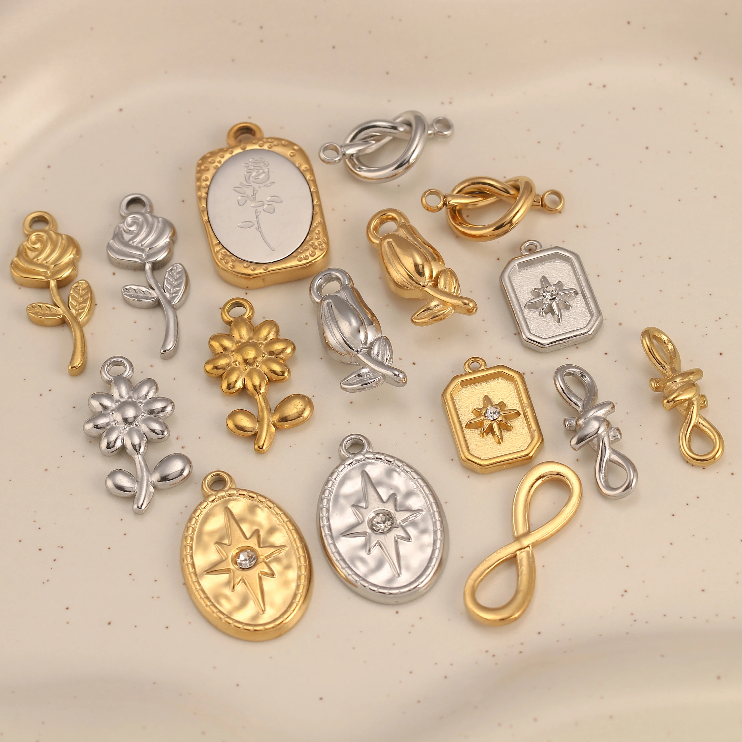 3Pcs Rose Flower/Heart/Infinity Symbol Connectors Jewelry Making Charms Stainless Steeel Diy Charm for Earring Necklace Bracelet