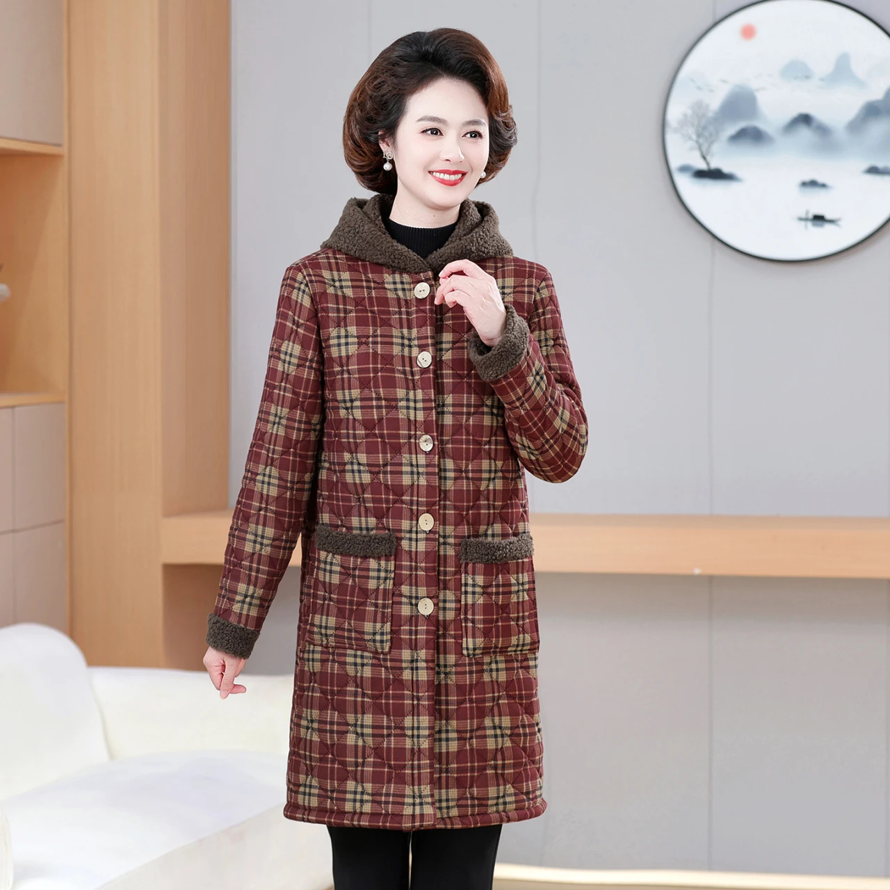 حجم كبير Fce اصطف منتصف طول Jaet المرأة الدفء الرجعية Sle تخفيف طويل Sve ملابس خارجية الخريف الشتاء فضفاضة تناسب