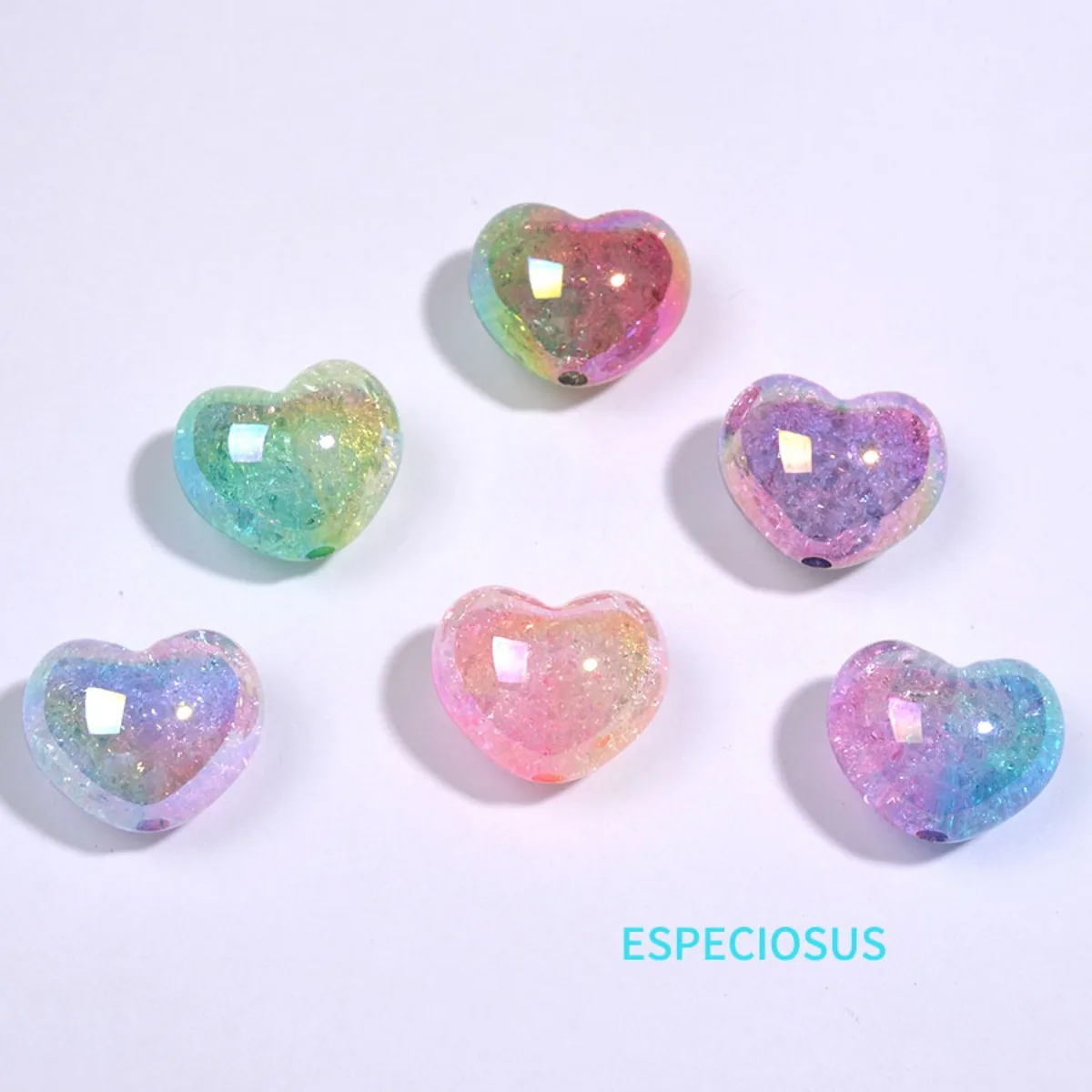 TX10 5pcs Two-color Transparent Heart Shape Cracked Bead UV Plated Lovely Necklace Department DIY Bracelet Fashion Accessories
