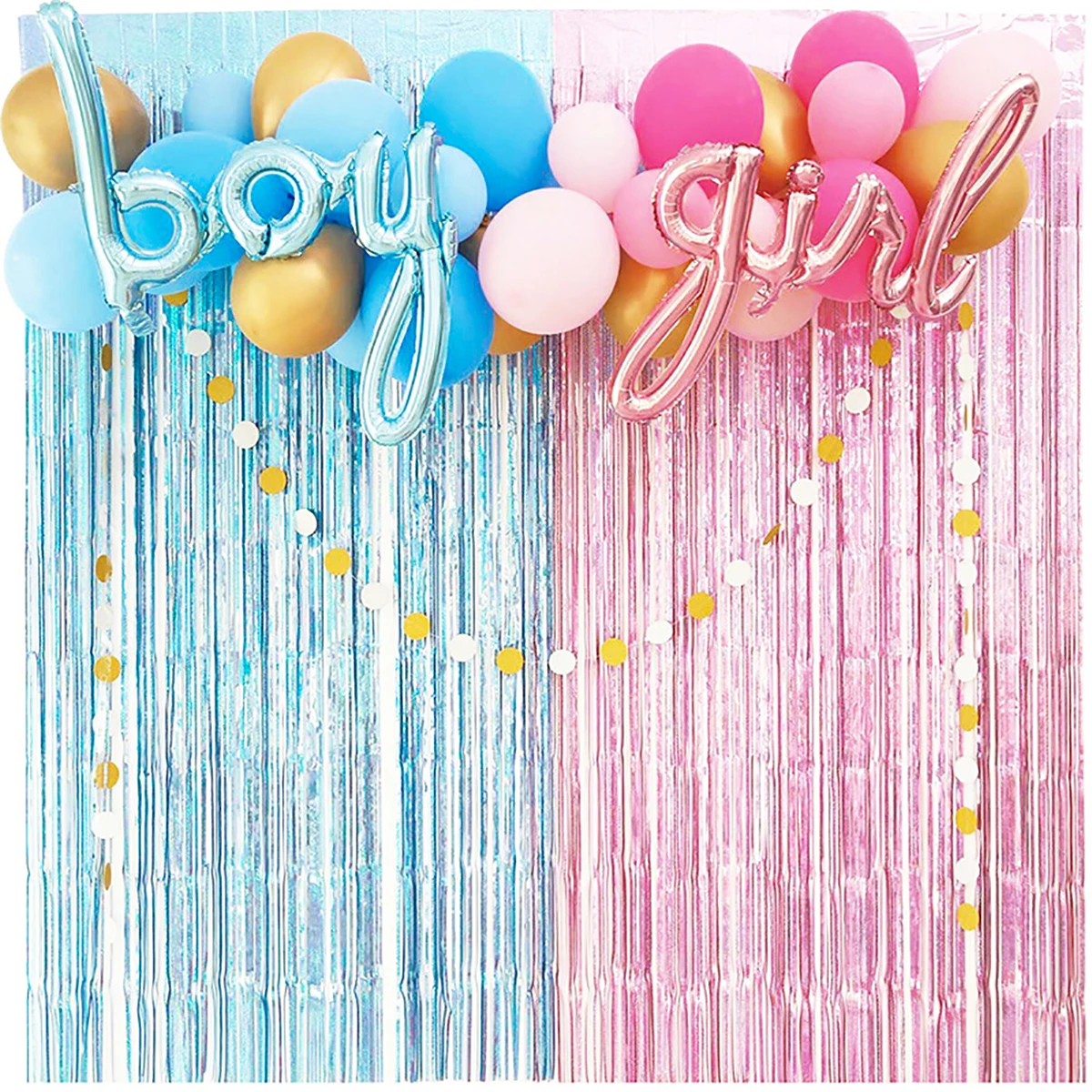 1pcs Blue 1pcs Pink 2m Metallic Foil Tinsel Curtain Baby Shower Gender Reveal Party Tassel Background Decoration Boy Or Girl