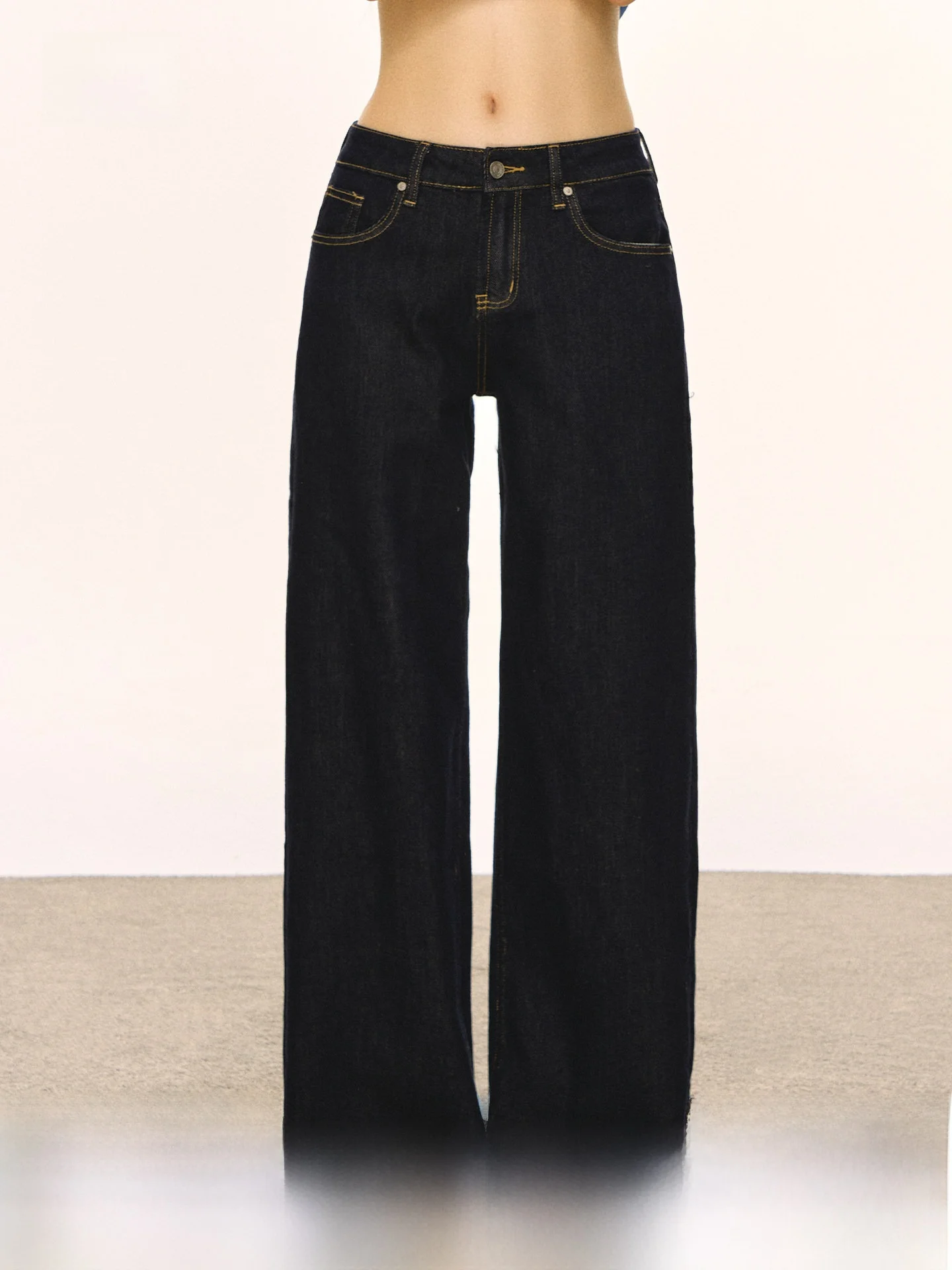 

Темно-синие женские прямые джинсы с низкой талией, широкие брюки, повседневные брюки длиной до пола, весенне-осенние поездки на работу