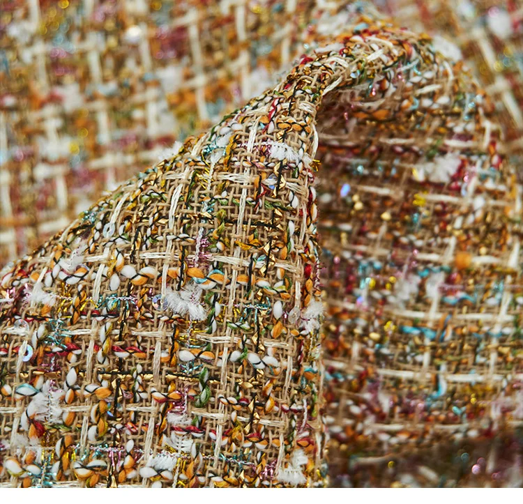 Gold-Pailletten Luxus-Metallgarn-Tweed-Stoff, Gemischtes Fantasiegarn-Texturgewebe für Mantel-, Anzug- und Kleidungsstücke zum Selbermachen, Meterware – Detail 1