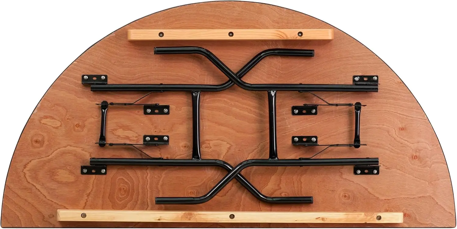 Furman 5フィート半円形折りたたみテーブル、ポータブル木製宴会テーブル、ナチュラル/ブラック