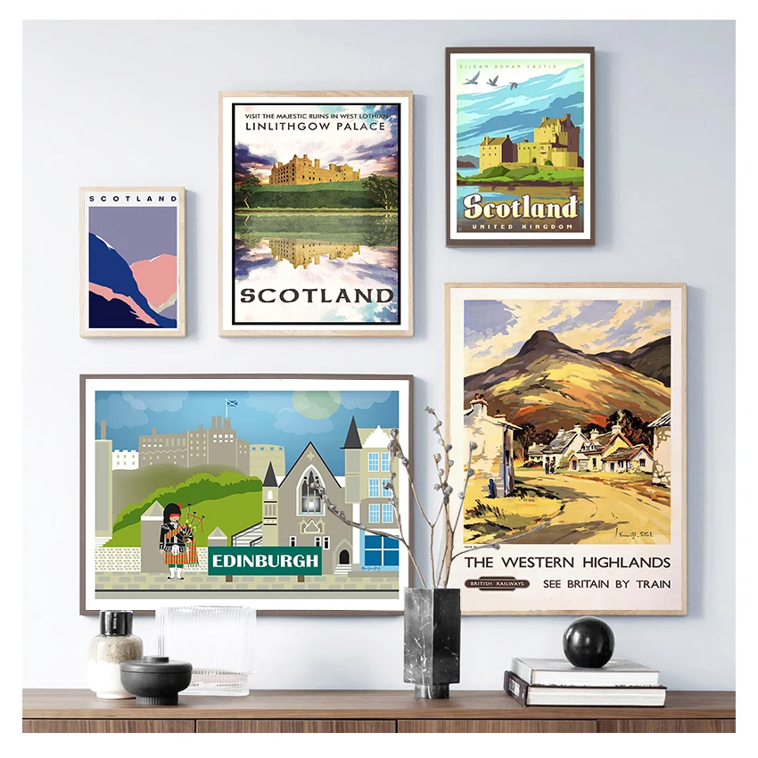 Vintage Wall Kraft Posters Coated Sticker Home Decoration Gift Scotland Travel Canvas Paintings