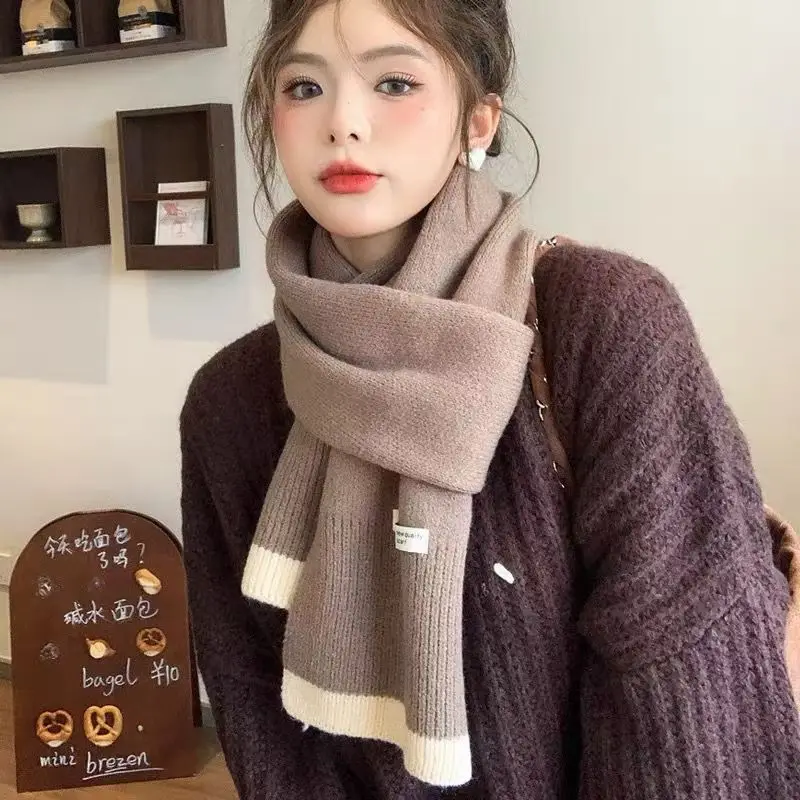 2024 New Women's Autumn Winter Mixed Colors Knitted Scarf Soft Thickened Warm Sweet Girls Scarf Wool Neckerchief