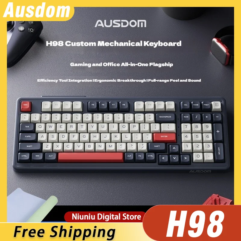 Ausdom H98 Mechanical Keyboard Wireless Three-Mode Customizable E-Sports Games Office PC Ergonomics Gasket DSP RGB Gift Hot Swap