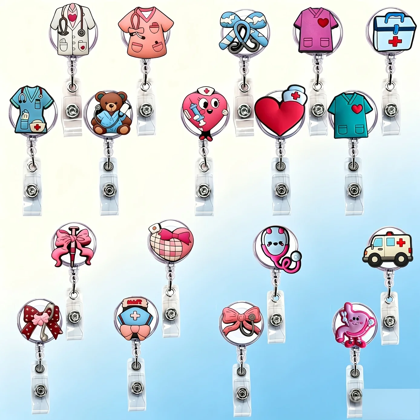 Cartoon Nurse Badge Clip Extendable Easy Pull Retractable Employee ID Card Holder Lanyard Clip for Healthcare Workers