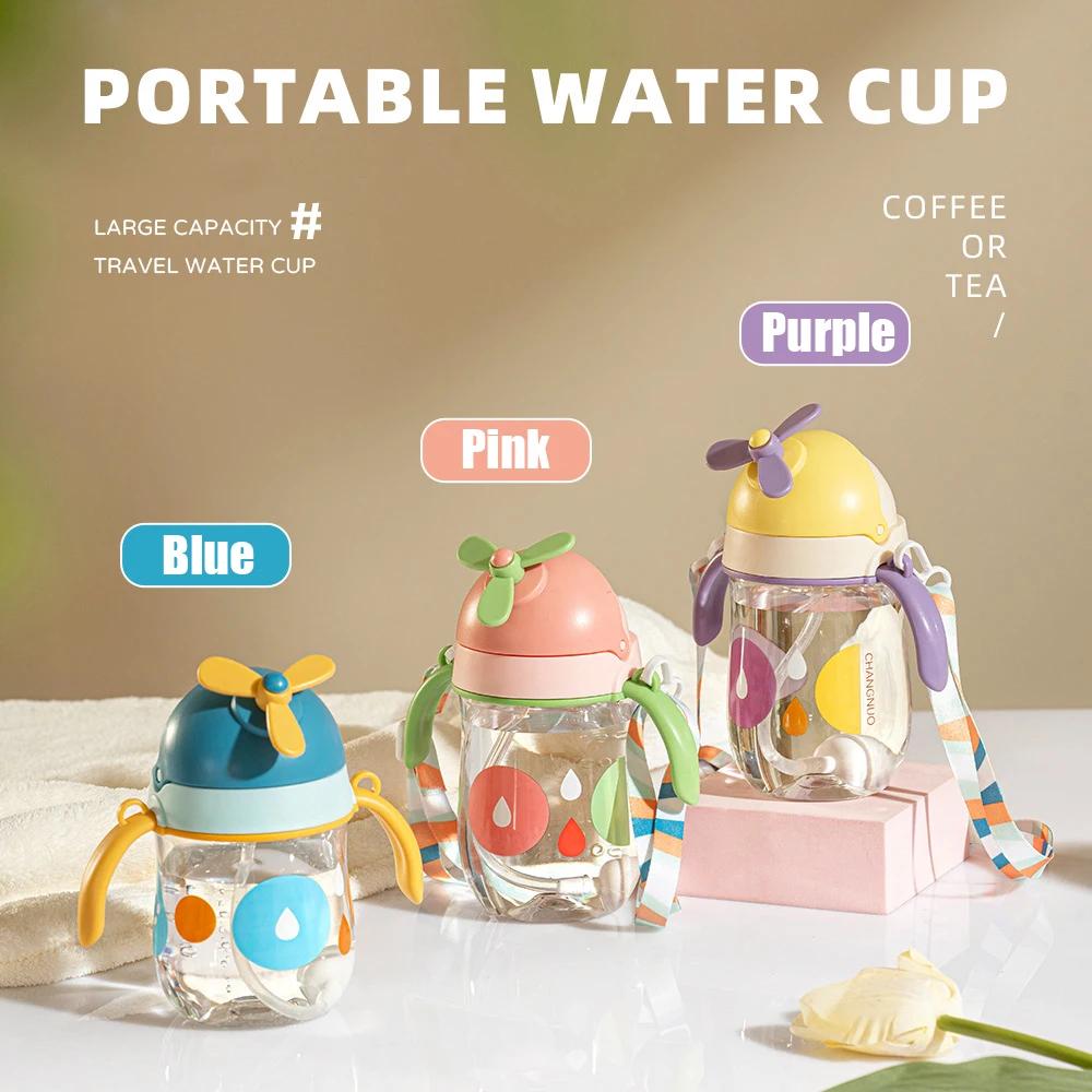 

1pcs Baby straw learning drinking cup 1-3 years old children's water cup with strap and handle dual-purpose design 250ml
