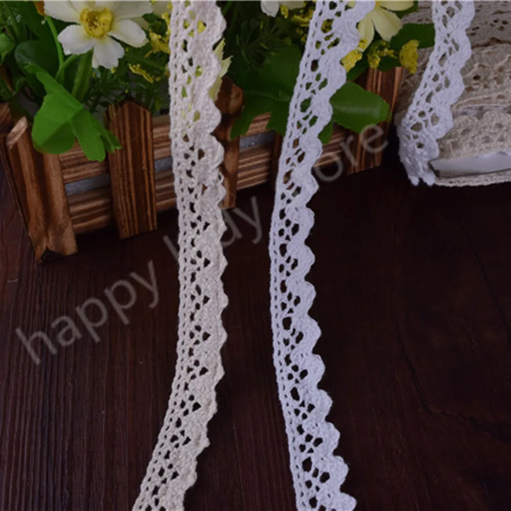 

300Yards White and beige Cotton Lace Crochet Ribbon lace wholesale width 15mm .Lace Trim Edging Wedding