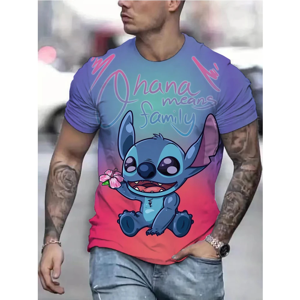 Stitch Men\'s T-shirt Disney Short Sleeve 3D Cartoon Print T-shirt Casual Fashion Men\'s T-shirt Summer Oversized Men\'s Clothing