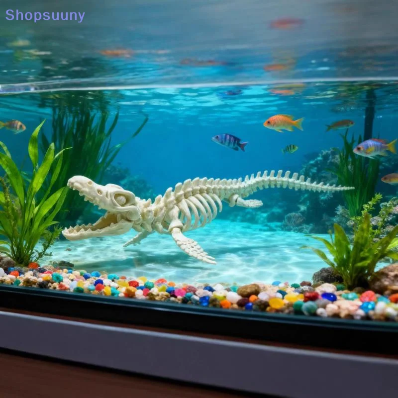 [SU]Dinosaur Skeleton Model Fish Tank Landscaping Decoration Marine Reptiles Display Desktop Ornament Aquarium Home Decoration