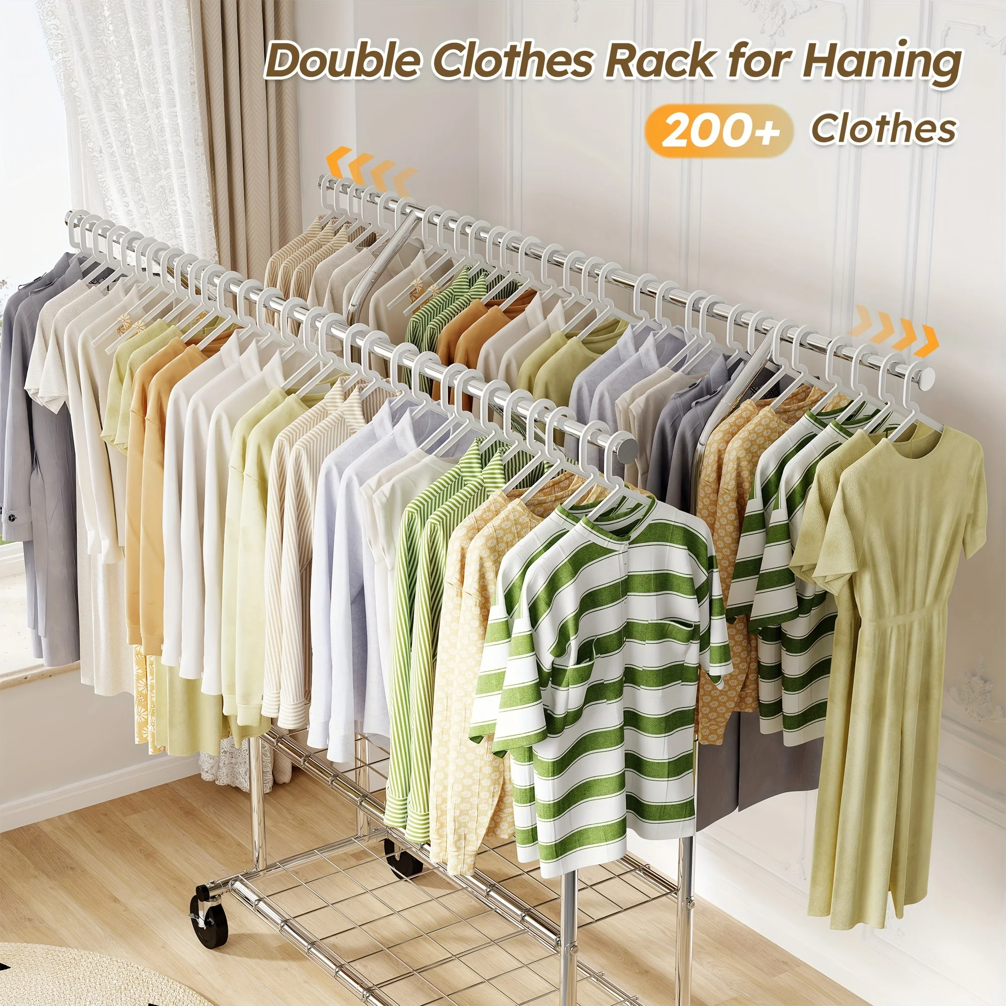 Heavy-Duty Rolling Clothes Rack with Wheels - Adjustable, Portable Garment Stand for Hanging Clothes, 630lbs Capacity,