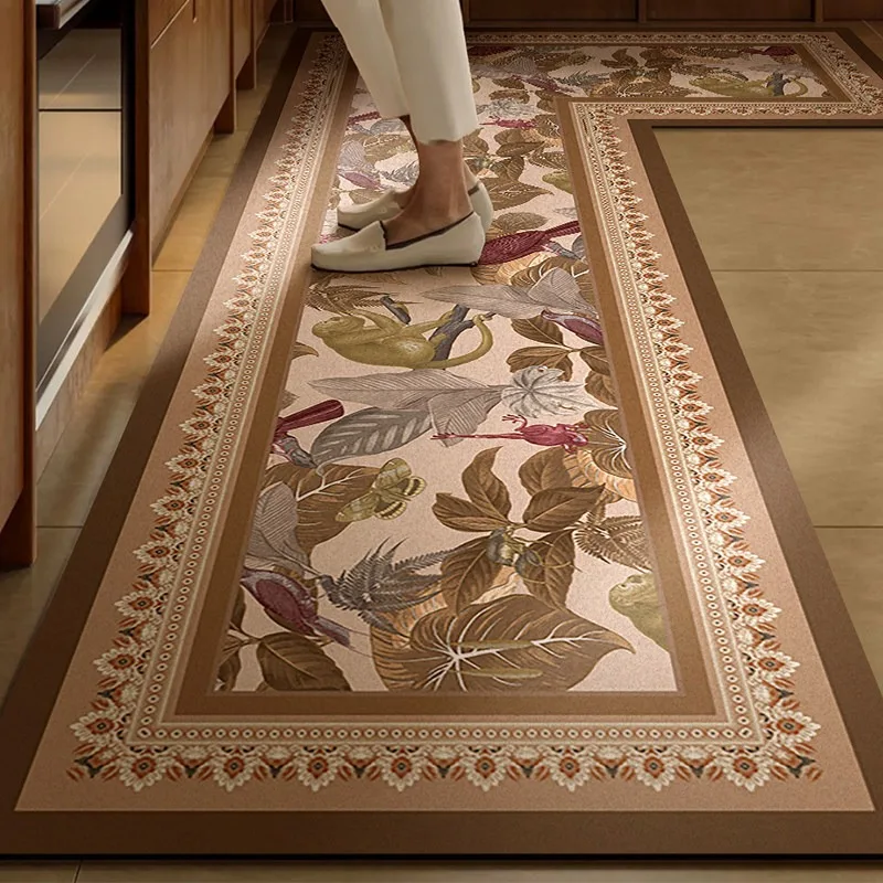 American Floral Kitchen Mat Non-slip Carpet L-shaped Rug PVC Leather Washable Floor Mats Oil-proof Waterproof Rugs 카펫 שטיח למטבח