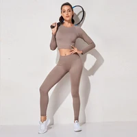 Women's Sportswear Yoga Set Workout Clothes Athletic Wear Sports Gym Legging Seamless Fitness Bra Crop Top Long Sleeve Yoga Suit - Image 6