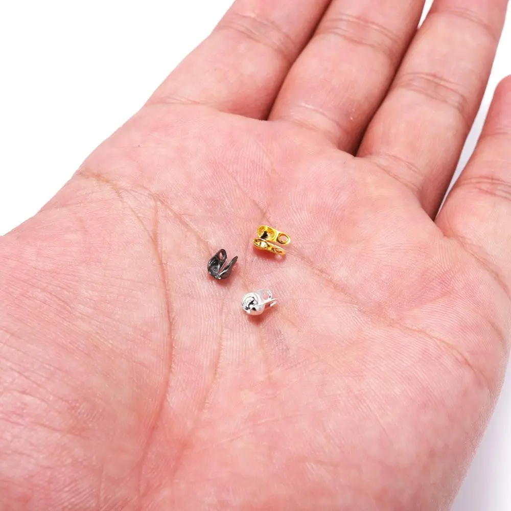 200Pcs 1.5-3.2mm Bead Tip Clam Shell Ball Chain Clasps End Crimps Calottes Beads Connectors For DIY Ball Necklace Chains Jewelry