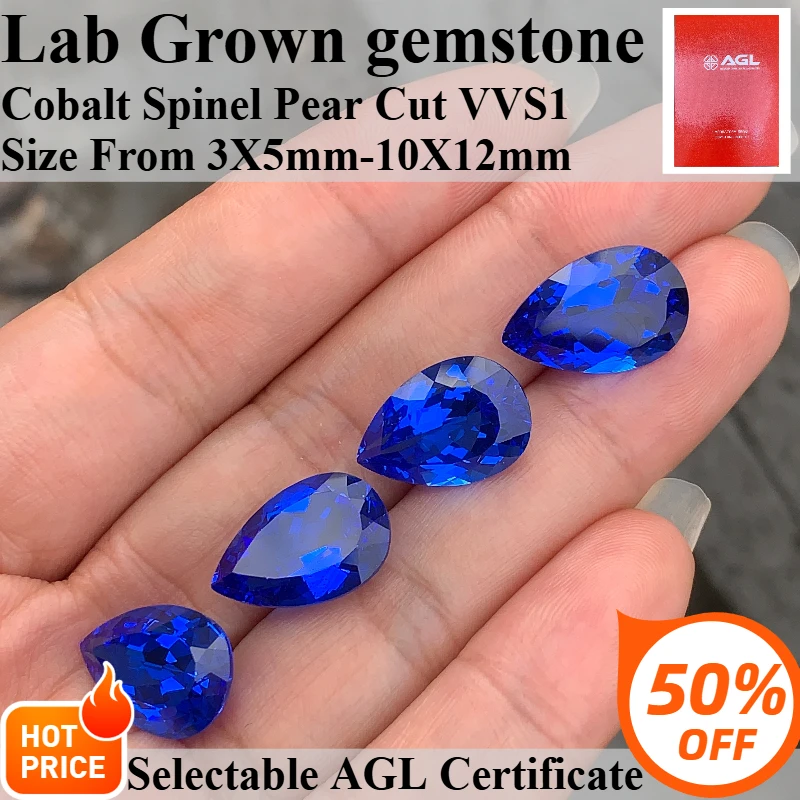 

Loose Gemstone Lab Grown Cobalt Spinel Pear Cut for DIY Ring Necklace Earrings Main Materials Selectable AGL Certificate