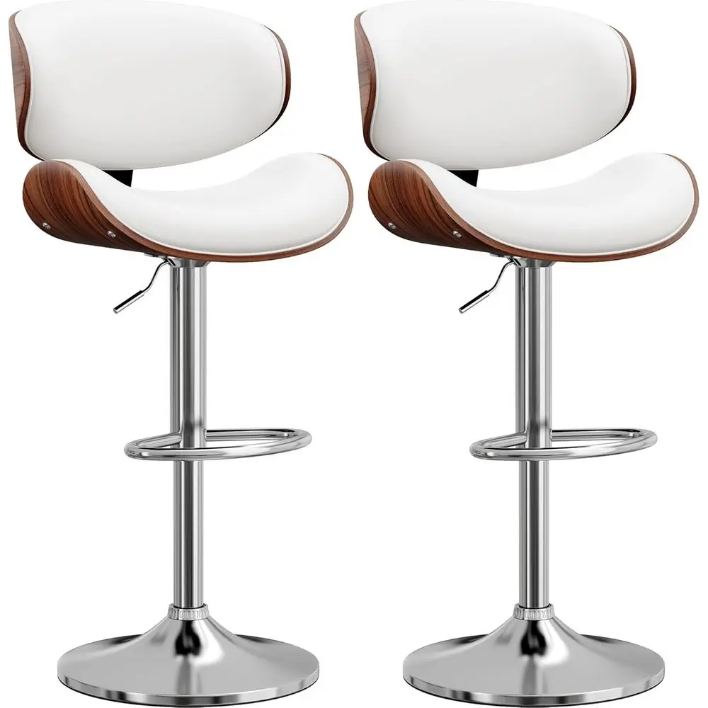 

Bar Stools Set o 2, Bentwood Adjustable Height Swivel Bar Stools, PU Leather Upholstered Bar Chair with Back and ootrest or Bar,