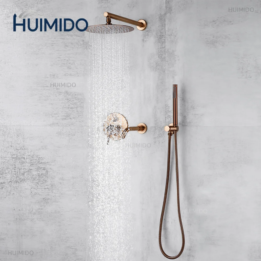 Bathroom Shower Faucet Brushed Rose Gold Smesiteli Brass 3 Way Diverter Valve Kit Hot & Cold Mixer Tap Tub Spout Hand Spray