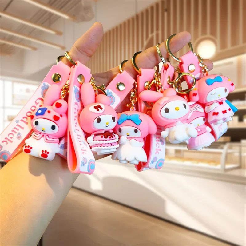 MINISO Sanrio My Melody Pink Dress Maid Styling Series High Quality Keychain Cartoon Key Ring Bag Pendant Gift