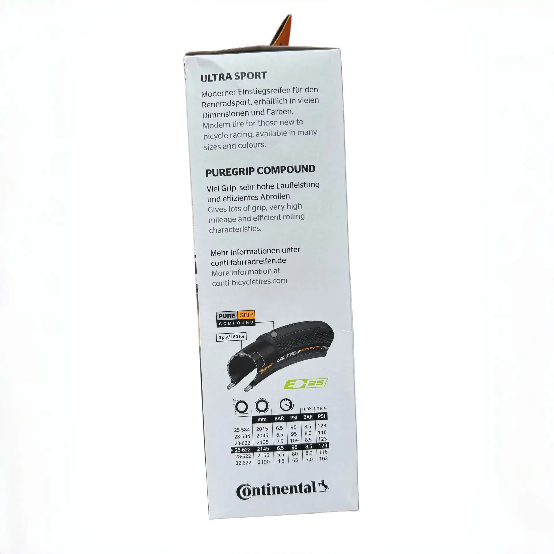2 Stück Continental Ultra Sport III 700x23/25/28c Schwarzer Faltbarer PureGrip 3 Rennrad-Reifen Faltreifen – Detail 7