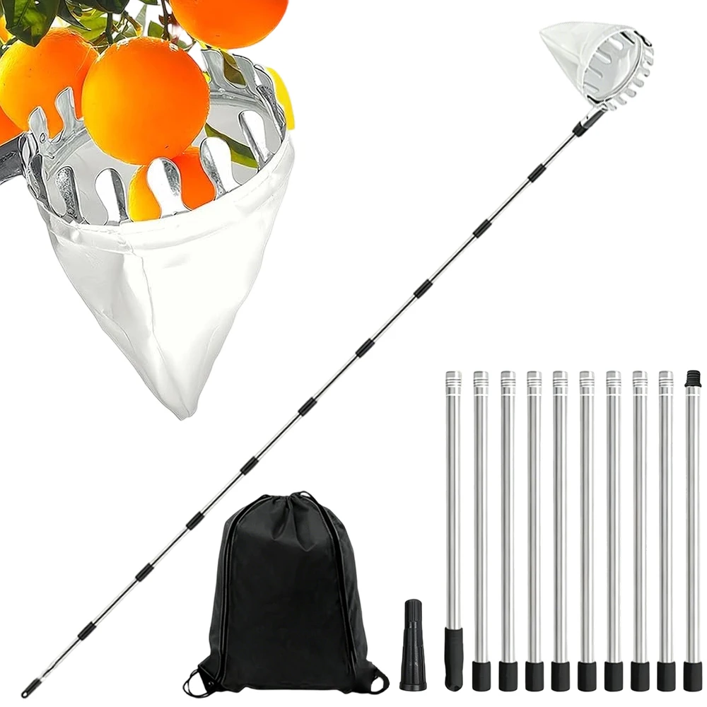 Outil de cueillette de fruits télescopique rétractable léger, avec poignée confort antidérapante et mécanisme de serrage stable, cueilleur de fruits en hauteur sans effort pour pommes, pêches, poires, pour usage domestique et jardinage