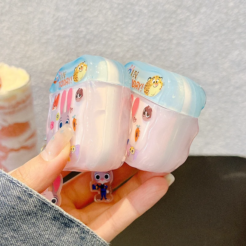 ديزني Zootopia حقيبة سماعة الاذن ل Airpods 1/2 3 4 برو الكرتون بولي TPU سماعة رأس مزودة بتقنية البلوتوث للصدمات الغطاء الواقي مع سلسلة المفاتيح
