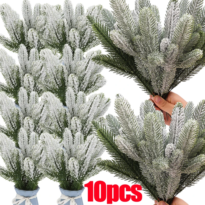 Artificial Christmas Pine Branches Snow Pines Needles Fake Plants Garland Decoration Xmas Tree Ornament for Home New Year Gift