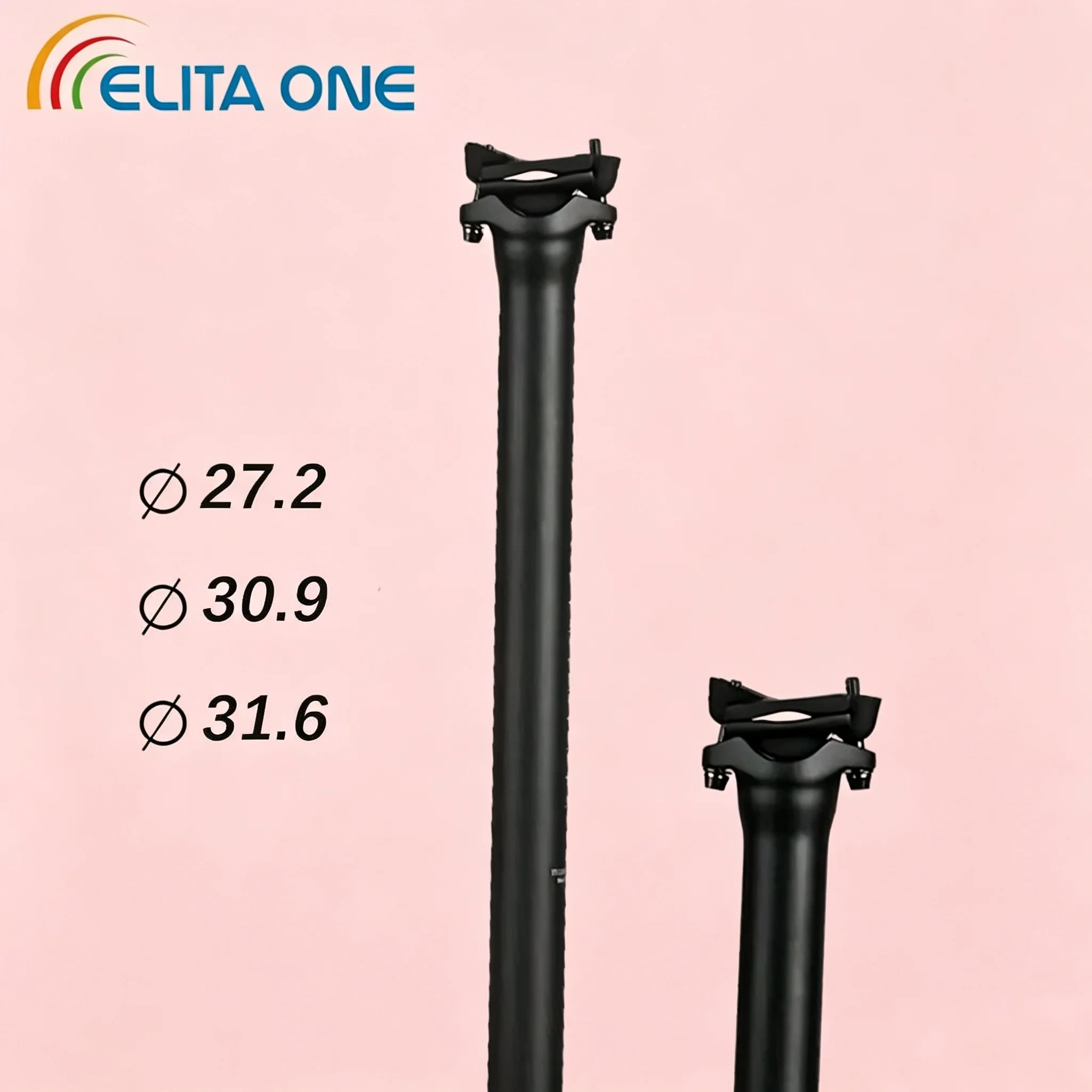 Elitaone Carbon-Sattelstütze für Fahrräder, kompatibel mit 25,4/27,2/30,9/31,6 mm, für Mountainbikes und Rennräder, leicht, 135 g, T300, 400 mm.