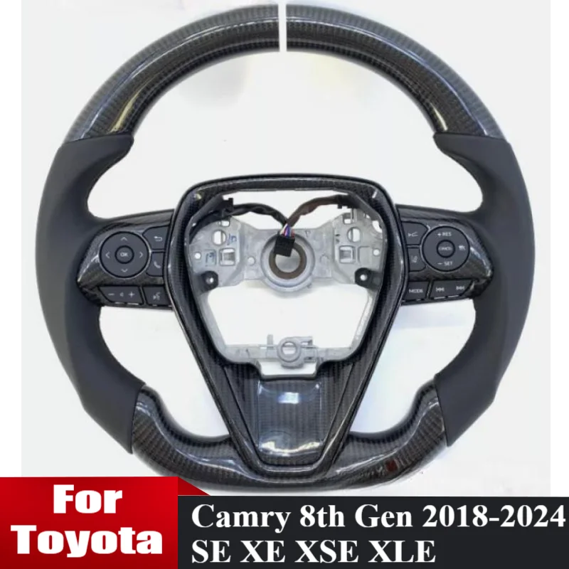 

For Toyota Camry 8th Gen 2018-2023 Carbon Fiber Steering Wheel with Center Frame Trim Button Switch Leather Car Steering Wheel