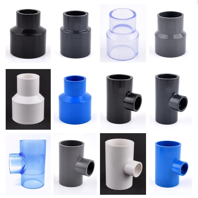 PVC Reducing Tee Connector UPVC Pipe Reducer Direct Joint 2PCS 50~20mm Garden Water Reducing 3-Ways Aquarium Fish Tank Adapter