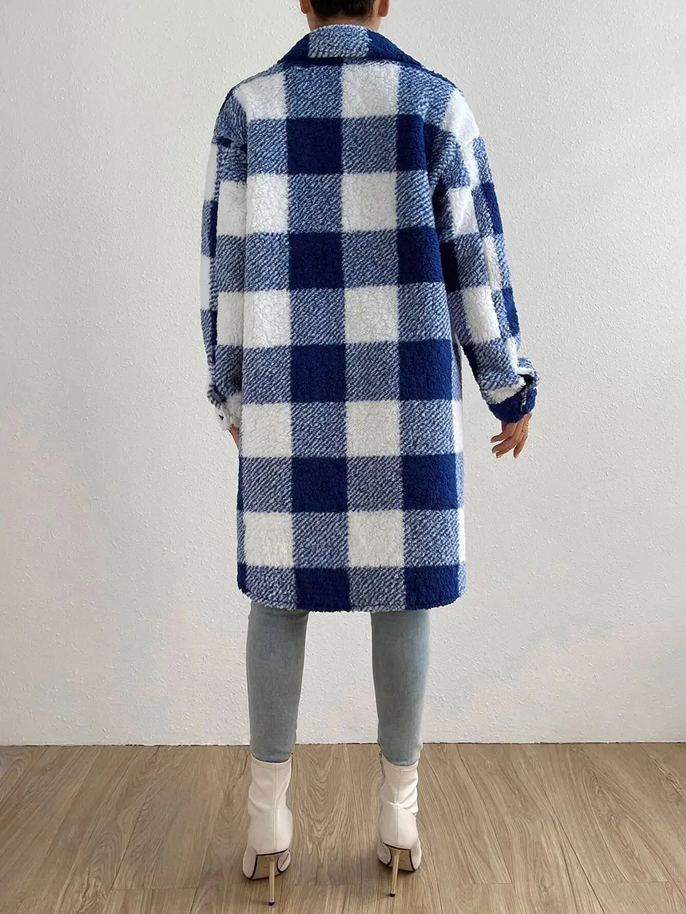 Fall/Winter Button-Open Collar Flared Fur Plaid Coat - Loose-Fitting Elegant Business Length Coat