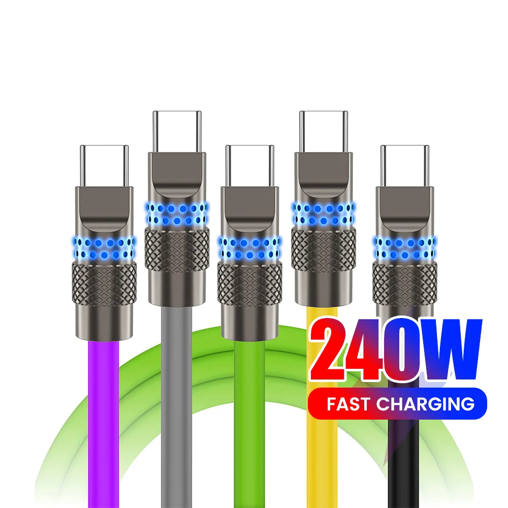 

USB C to Type C Super Fast Charing Data Cable PD 240W 6A Type-c to Type-c With LED Indicator For iPhone Samsung Huawei Tablet