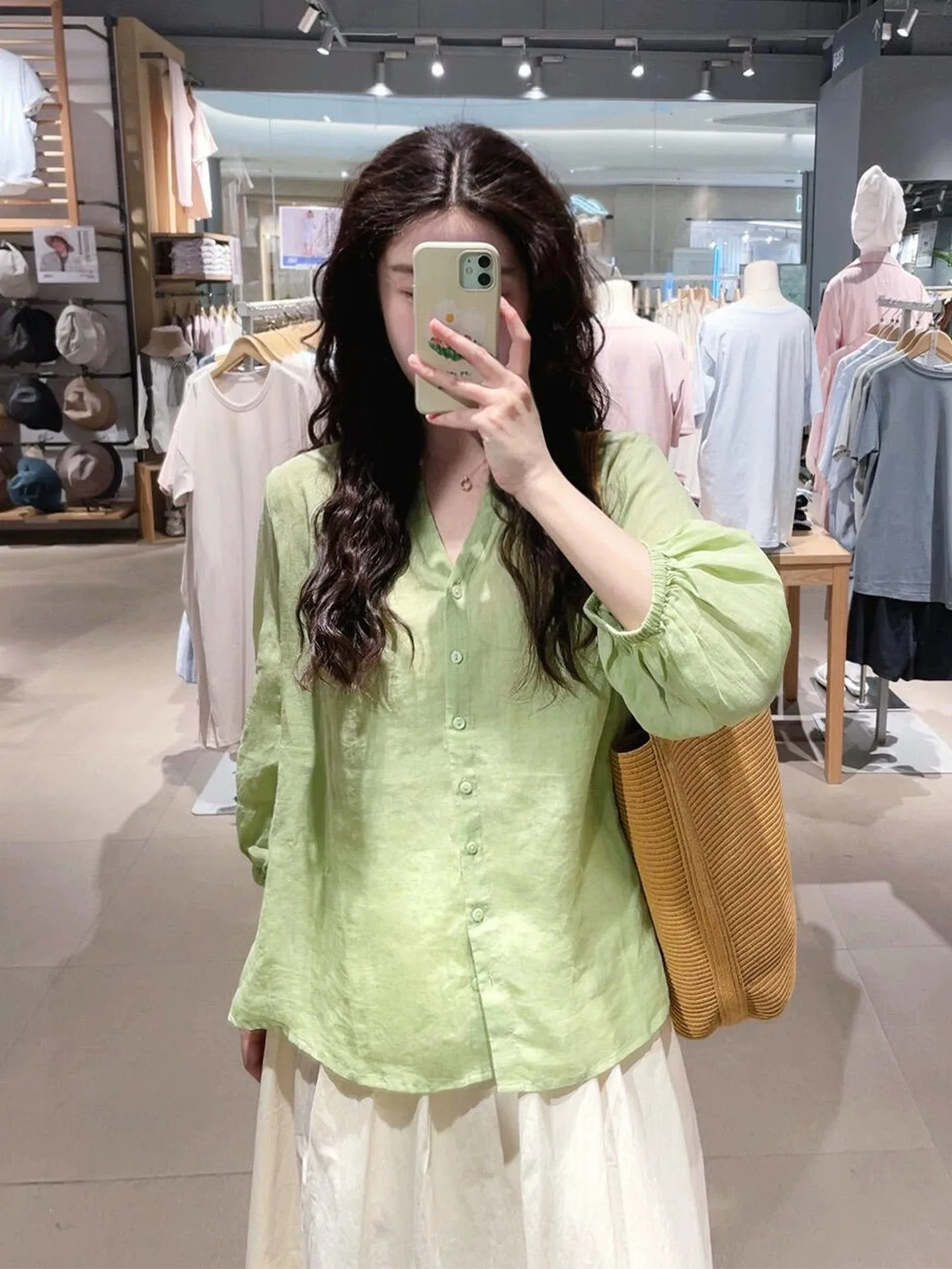 

New Chinese Style Green V-Neck Long Sleeve Shirt Jacket Women's Summer Lightweight Luxury Outerwear Open Cardigan Top Thin