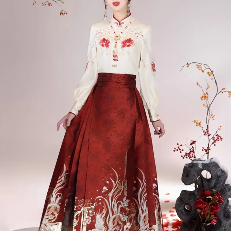 Hanfu traje de vestir rojo de Año Nuevo de estilo chino femenino