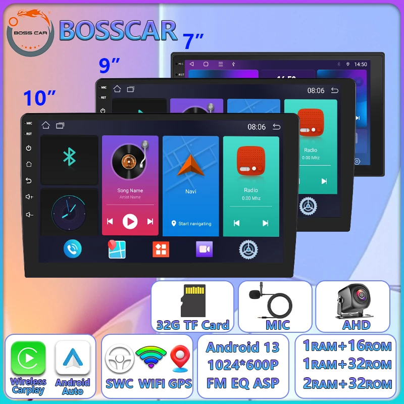 

BOSSCAR Android12 7inch 9inch 10inch Car Radio Android Auto Video Player 2 din Carplay Car Radio Audio Multimedia Player