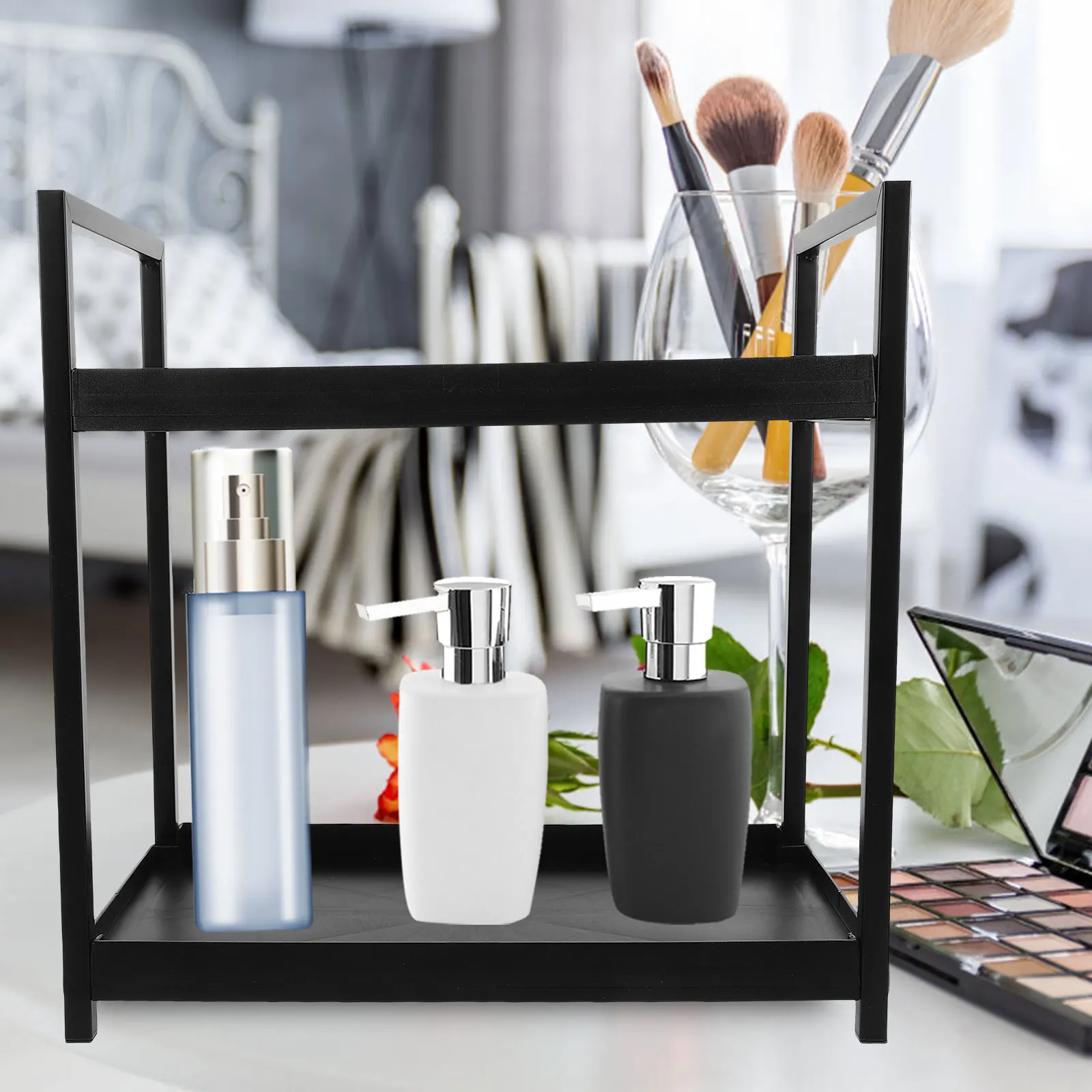 

Bathroom Countertop Organizer 2-Tier Double-Layer Perfume Tray Vanity Storage Rack Countertop Organizer for Bathroom