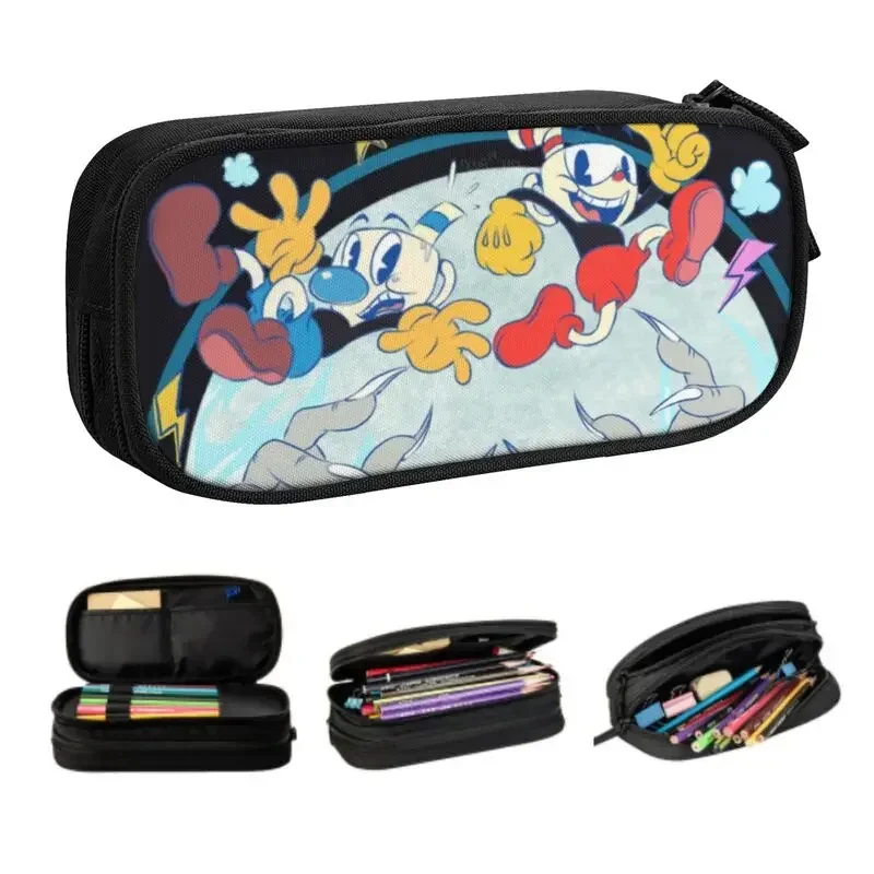 

Cute Cuphead Mugman Pencil Cases for Girls Boys Custom Video Gamer Large Capacity Pen Box Bag School Supplies