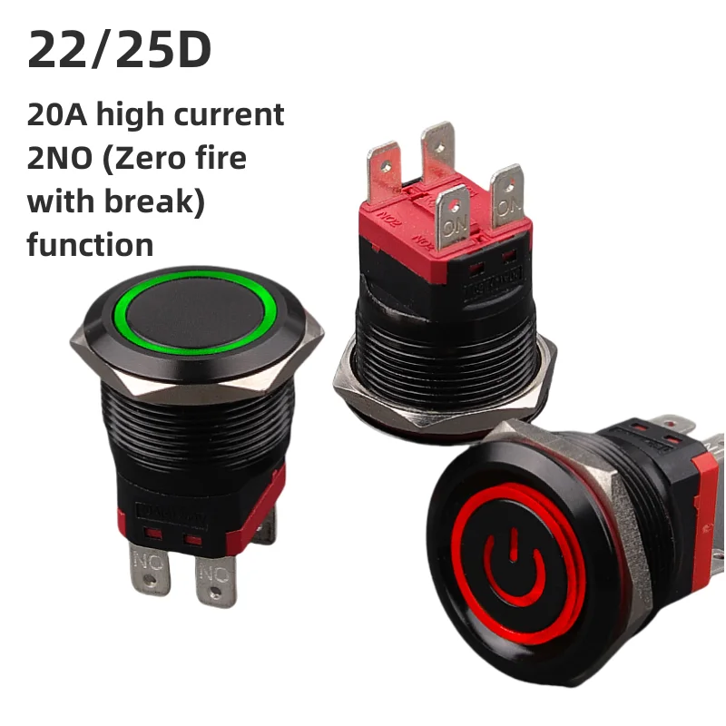 16 19 22 25MM High Current Switch, Oxidized Black Finish, Reset Self-locking Power Start Waterproof Switch