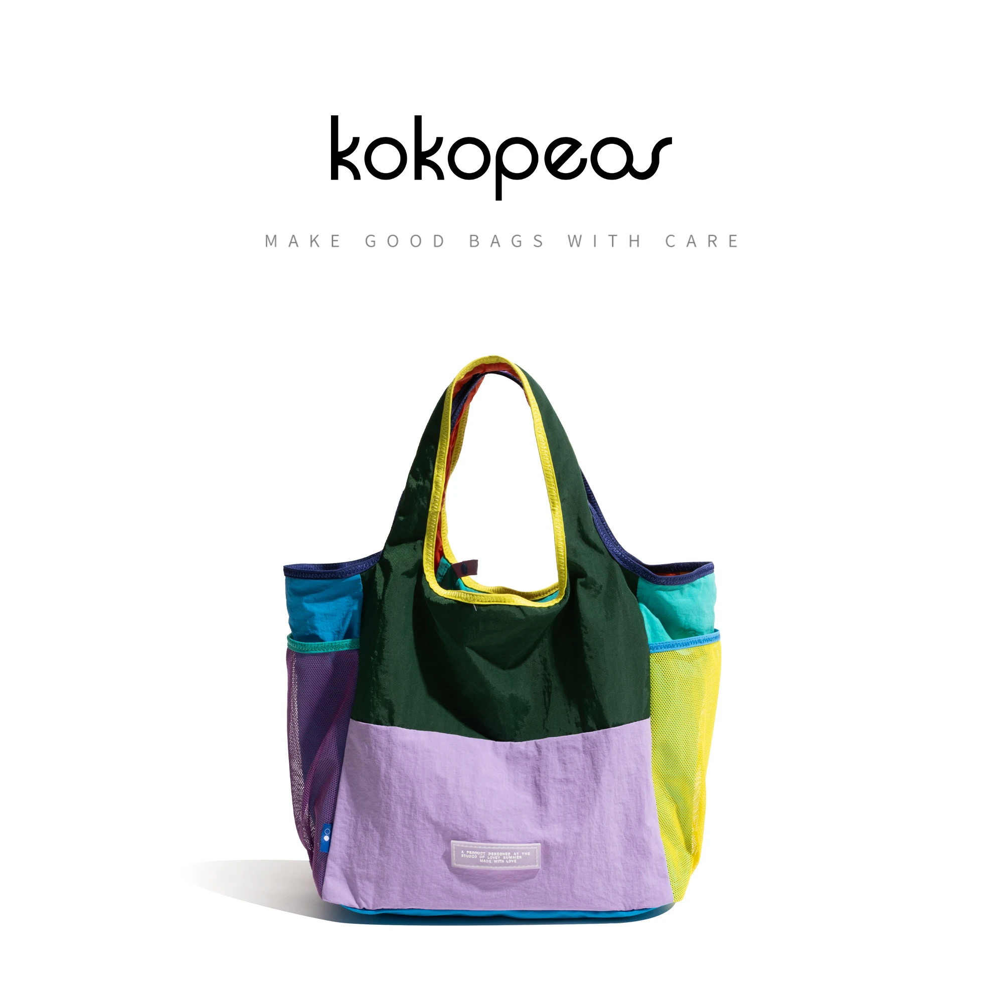 KOKOPEAS Colorful Nylon Woman Tote Handbag Patchwork Lightweight Letter Embroidery Fashion Phone Purse Girl Casual Shopping Bag