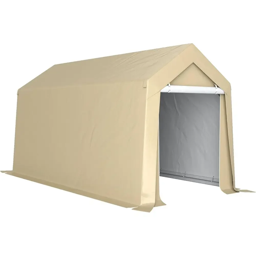 Durable Outdoor Storage Shed, 7x12 ft, Waterproof Garden Tent with Vent Window & Zipper Door for Bikes, Tools, Beige