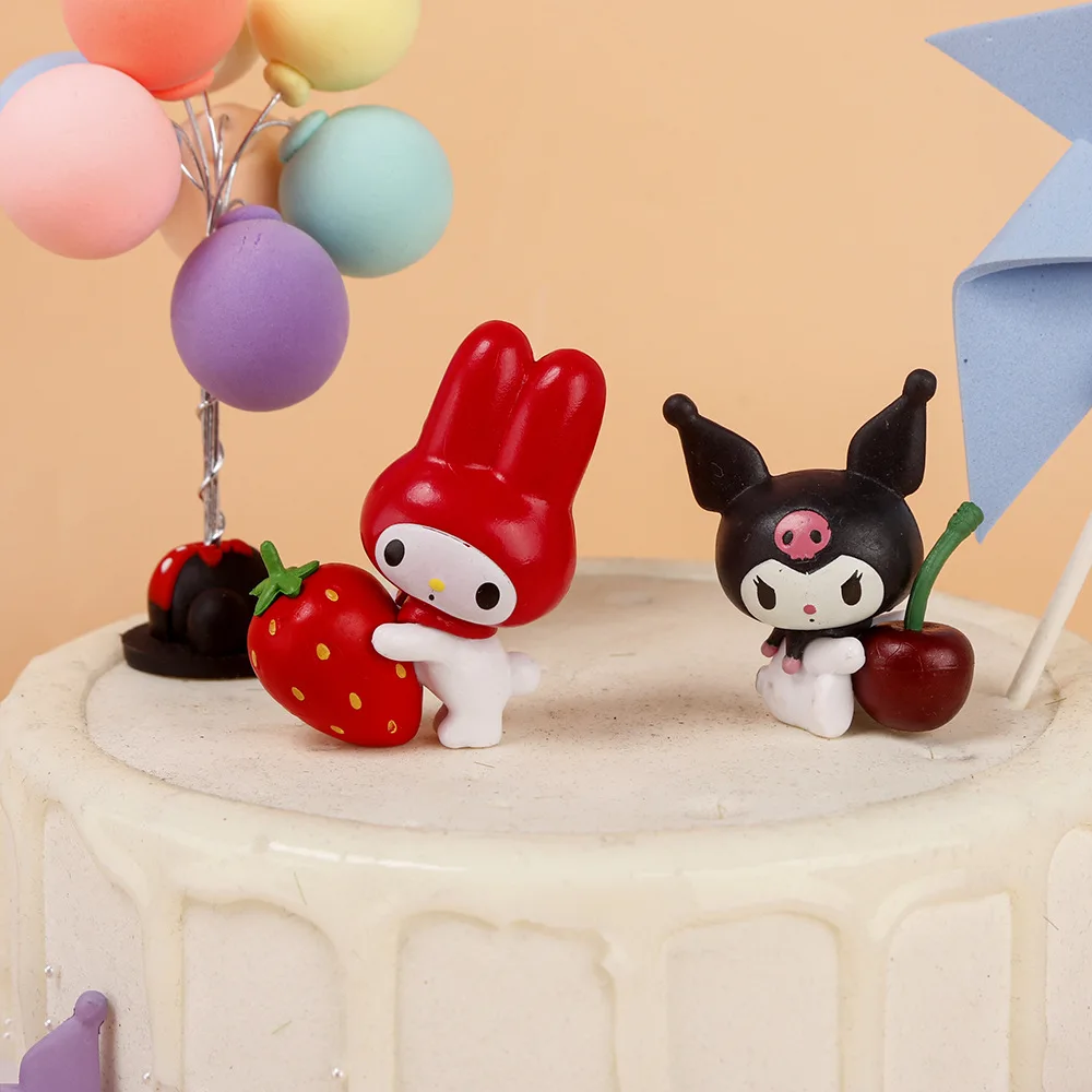 サンリオ-アニメのアクションフィギュア,メロディー,クロミ,フルーツシリーズ,愛らしい漫画のホビーおもちゃ,机の装飾ギフト,かわいい,1セットあたり5個