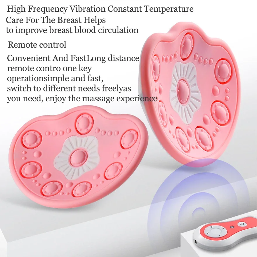 Almofadas de massagem de mama com compressa quente vibração sem fio instrumento de realce de mama massagem bomba de peito terapia de luz azul vermelha