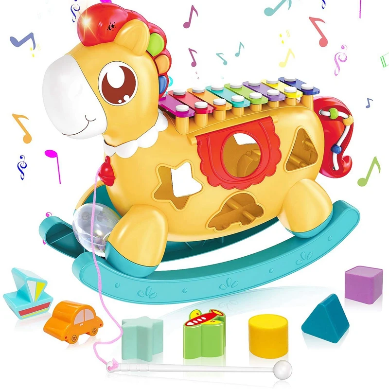 Baby Xylophone Musical Toys 5 In 1 Musical Toy Set With Building Blocks Toddler Music Toy With Lights & Sound Kids Toys