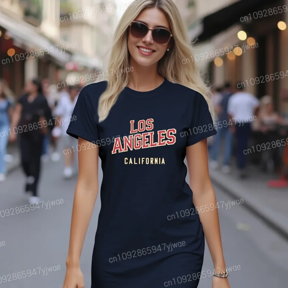 الصيف المرأة لوس انجليس تي شيرت مطبوع فستان الجولة الرقبة تي شيرت غير رسمي فستان النوم ملابس المنزل ملابس خاصة النساء فستان