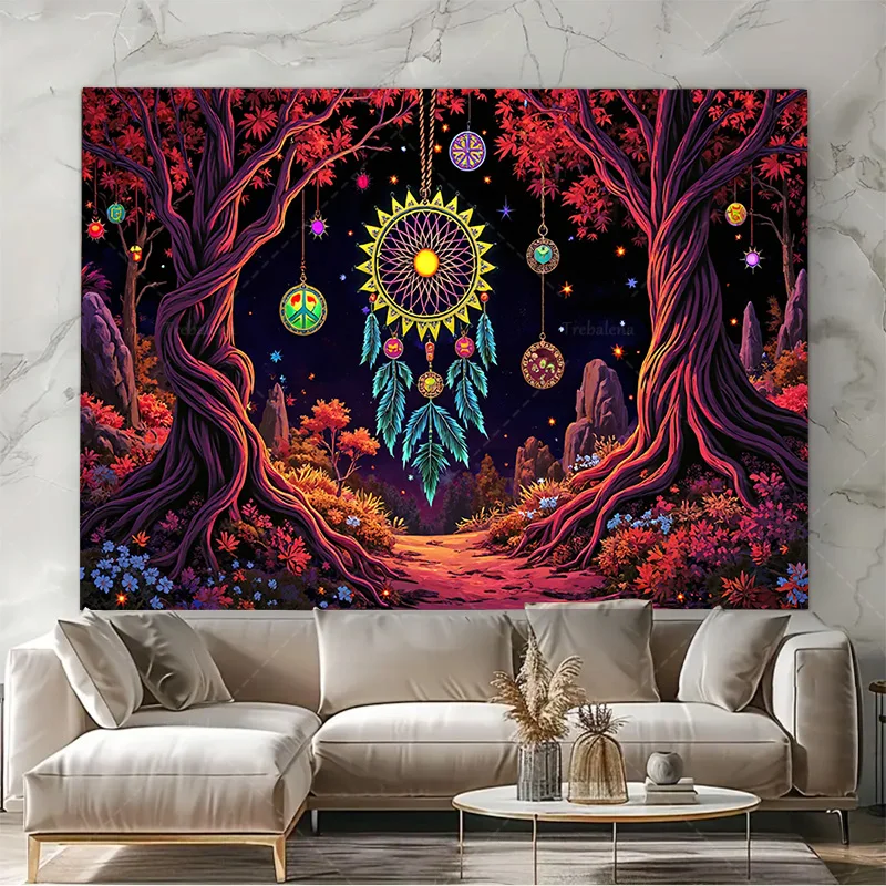 قطعة واحدة من نسيج الحائط بوهو زاك مع مشهد الغابة المسحور والمشاعر الكونية #4