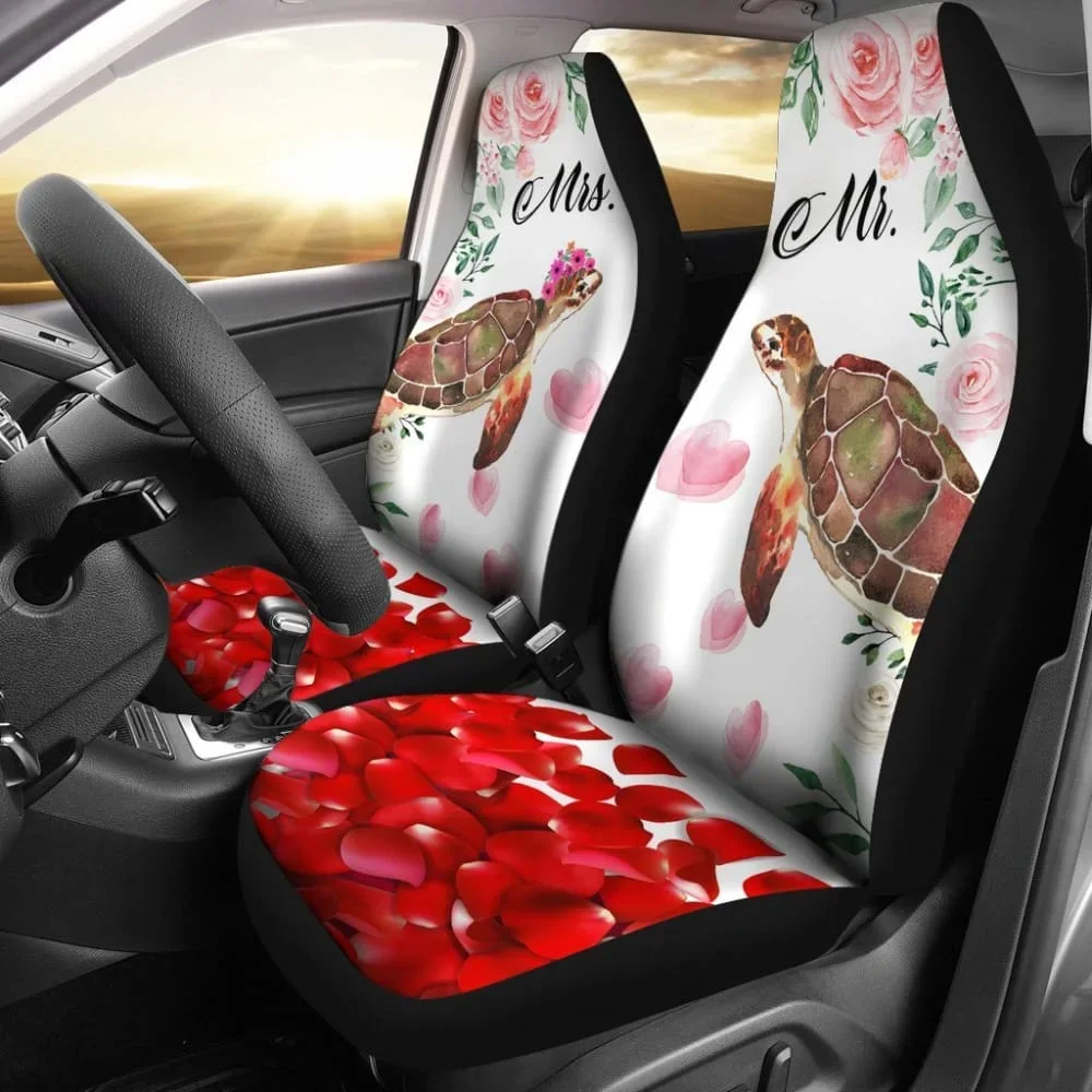 Mr And Mrs Turtle Car Seat Cover,Pack of 2 Universal Front Seat Protective Cover