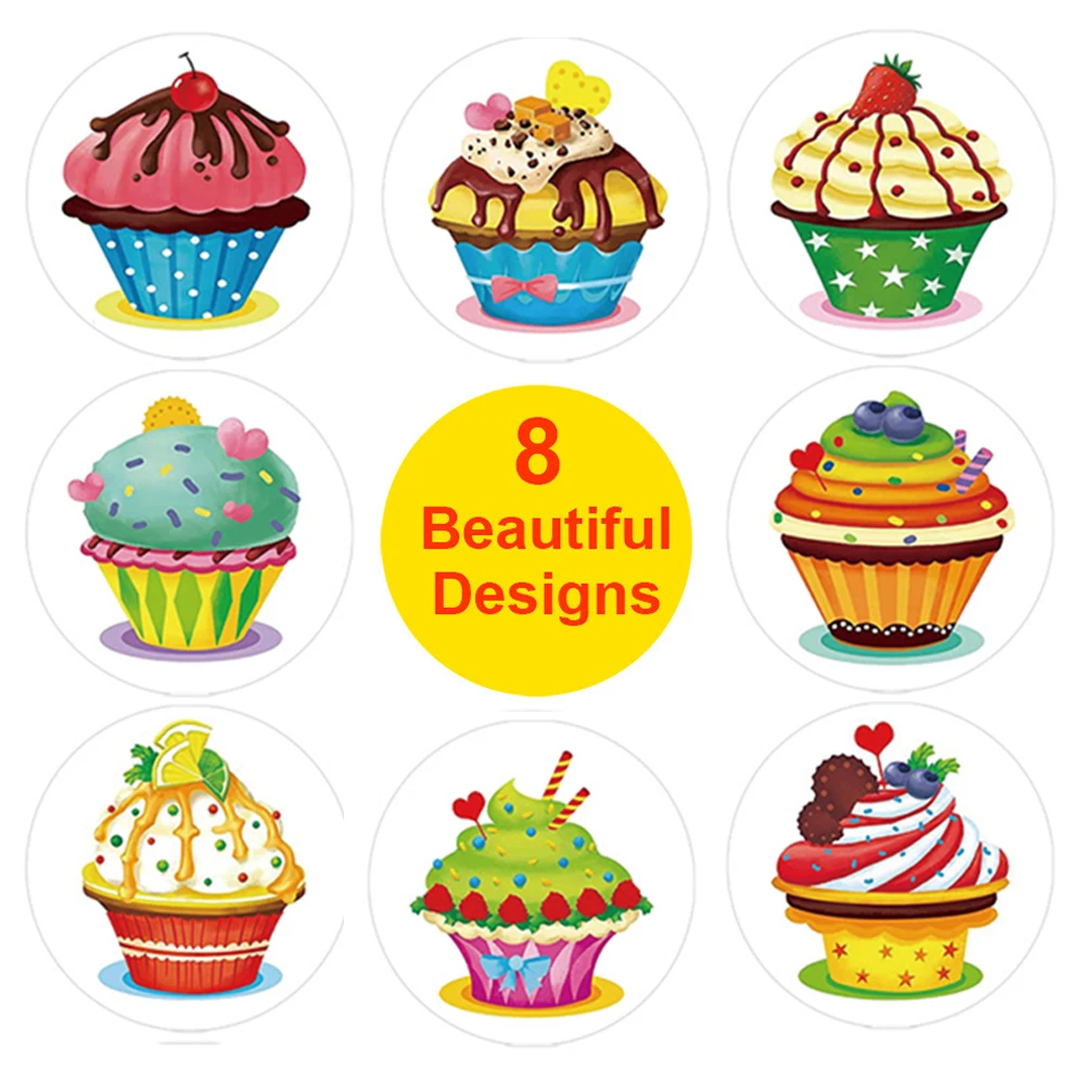 500 Buah/Rol Stiker Label Penyegelan Bulat Stiker Dekorasi Hadiah Ulang Tahun Pesta Pernikahan Stiker Perlengkapan Alat Tulis Cupcake