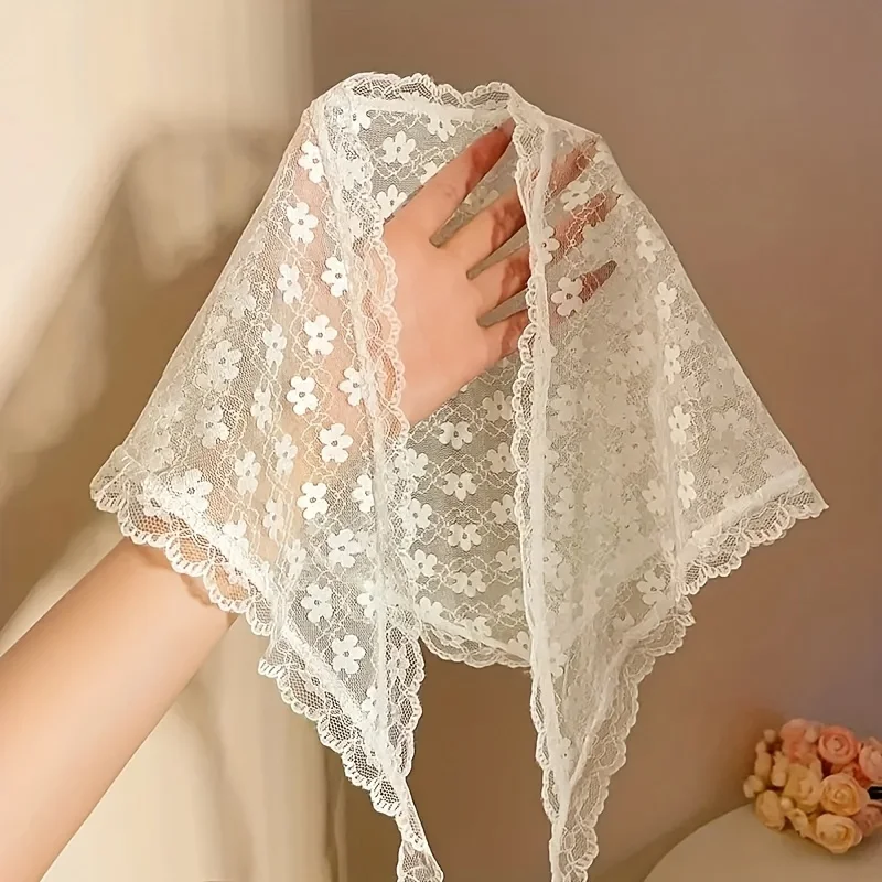 

[Wedding Vacation Boho] Women's French-Style Vintage White Floral Scarf - French Headband for Vacation, Wedding & Braids - Machi