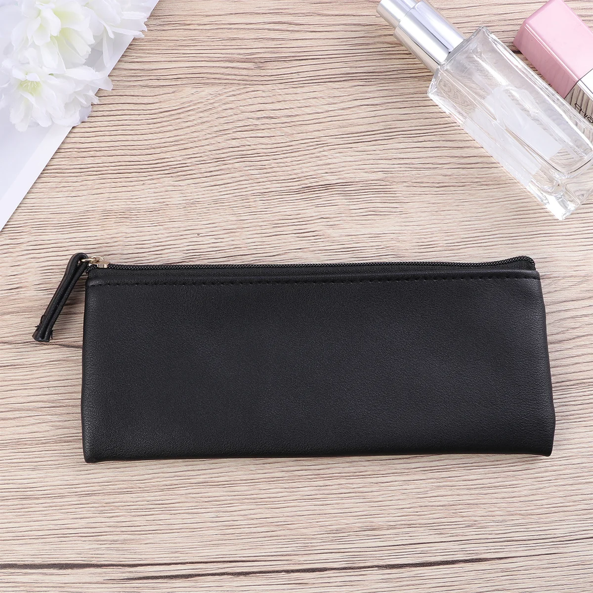 

Pu Pencil Bag Black Minimalist Stationery Storage Case For Students Pen Organizer Makeup Coin Holder Multifunctional
